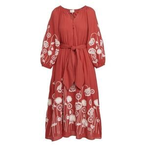 THE GREAT. Red Floral Midi Dress